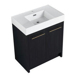 English Elm 30 Inch Freestanding Bathroom Vanity With Modern Resin Sink & Soft-Close Doors For Easy Storage W999S00178