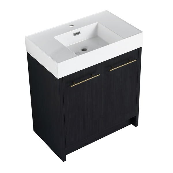 English Elm 30 Inch Freestanding Bathroom Vanity With Modern Resin Sink & Soft-Close Doors For Easy Storage W999S00178