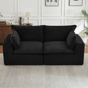 English Elm Loveseat Corduroy Cloud Couch Modular Design with Plush Pocket Spring Cushioning Black W2339P400882
