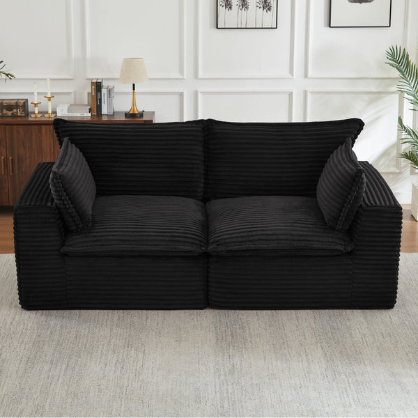 English Elm Loveseat Corduroy Cloud Couch Modular Design with Plush Pocket Spring Cushioning Black W2339P400882