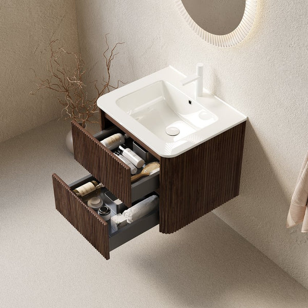 English Elm Noor Floating Bathroom Vanity Walnut Plywood Cabinet Ceramic Sink Two Drawers W2615P376535