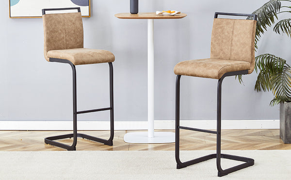 English Elm 42.5 Modern Brown Tech Fabric Bar Stool Set of 2 with Black Metal Legs, Non-Slip Feet, 42.5" W1151P230596