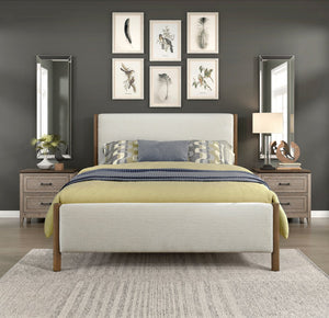 English Elm Modern Full Platform Bed Chenille Upholstered Frame with Oak Pilasters No Box Spring B011S00904