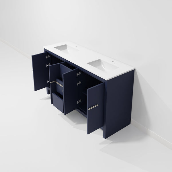 English Elm Navy Blue Double Bath Vanity With White Quartz Top – Stylish 60" W Storage Solution For Modern Bathrooms B2731P259438