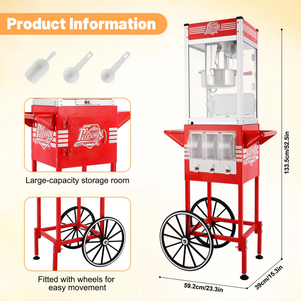 English Elm 12oz Retro Cart Popcorn Machine with Three Candy Dispensers for Parties W2841P392620