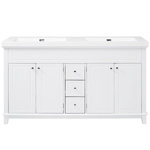 English Elm [video] 60 Inch Freestanding Bathroom Vanity Dual Resin Sinks Soft Close White Cabinet N759S351759K