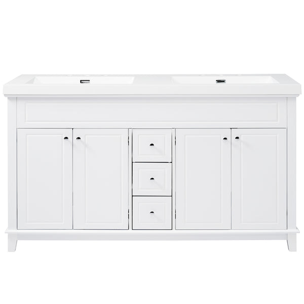 English Elm [video] 60 Inch Freestanding Bathroom Vanity Dual Resin Sinks Soft Close White Cabinet N759S351759K