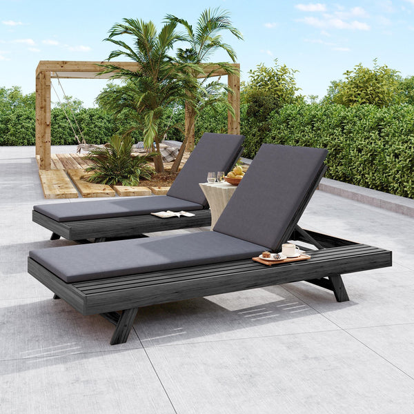 English Elm Lounge Chaise Outdoor Acacia Wood Slatted Frame with Water Resistant Cushion Resort Style Black,Dark Gray N770P442B18G