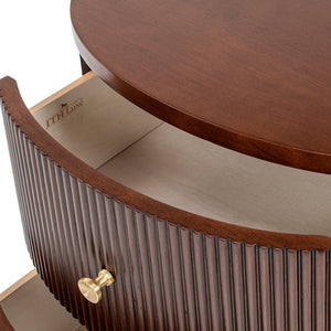 English Elm Jennifer Taylor Home - Valentine Half-Moon 24" 2-Drawer Side Table in Dark Walnut Beech Wood with Fluted Detail & Gold Pulls B2719P280173