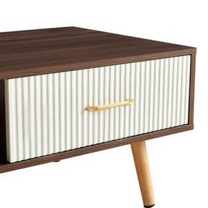 English Elm Rectangle Coffee Table With Solid Wood Legs & Sliding Drawer - Modern Walnut Design For Living Room W1265P236879-GIGA