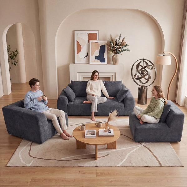 English Elm Oversized Velvet Cloud Sectional with Memory Foam Cushioning and L-shape Chaise Lounge Grey W3728S00014