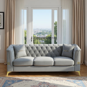 English Elm Fx-P83-Lgy3 Modern Tufted Velvet Sofa – Elegant 3-Seater Couch With Gold Legs & Plush Comfort For Homes W576S00218