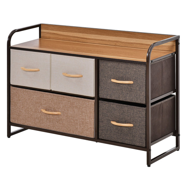 English Elm HOMCOM 5-Drawer Fabric Dresser with Wood Top — Slim Tower Organizer, Foldable Drawers, Steel Frame W2225P249993