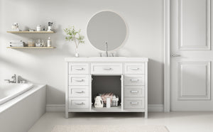 English Elm Christopher Knight Home® - 48" Bathroom Vanity with Sink Combo | 2 Doors 8 Soft-Close Drawers, Resin Top, Pine Legs White N759S337621K