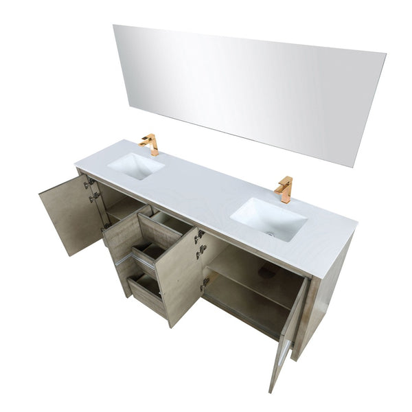 English Elm Rustic Acacia Double Bath Vanity Set With Cultured Marble Top, Rose Gold Faucets & 70" Mirror B2731S01772-GIGA