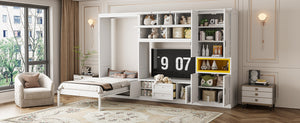 English Elm Twin Murphy Wall Bed with Integrated Tv Stand Open Shelving and Cabinet Storage LP000768AAK