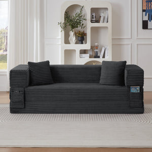 English Elm Modern Cord Fabric Convertible Sofa Sleeper Low Profile Square Frame for Apartments Dark Gray W3396P439849