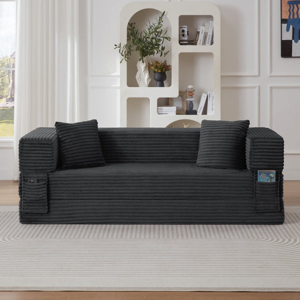 English Elm Modern Cord Fabric Convertible Sofa Sleeper Low Profile Square Frame for Apartments Dark Gray W3396P439849