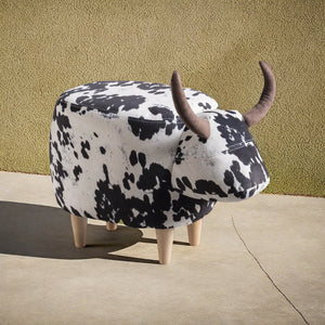 English Elm Christopher Knight Home® - Animal Cow Ottoman with Velvet Horns and Birch Legs — Whimsical Fabric Footstool for Cozy Décor White+Black 61391.00BWC