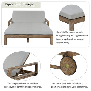 English Elm Trexm Solid Acacia Outdoor Daybed Farmhouse Slatted Frame with Adjustable Backrest TM000011AAE