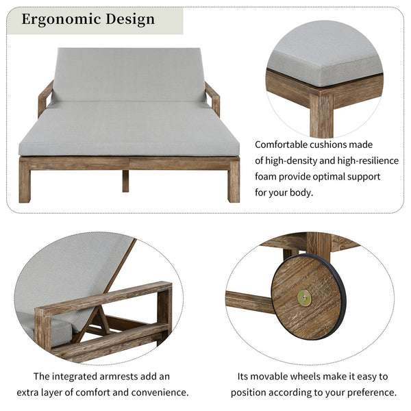 English Elm Trexm Solid Acacia Outdoor Daybed Farmhouse Slatted Frame with Adjustable Backrest TM000011AAE
