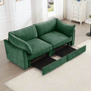 English Elm 2 Seater Sofa With Chic Crescent Armrests, Storage Drawers & Soft Chenille Fabric For Small Spaces W3041S00182