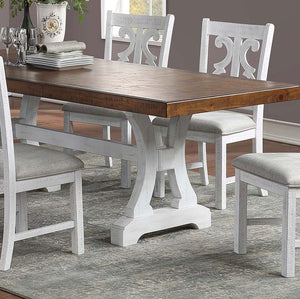 English Elm Formal Distressed Painted Wooden Rectangle Dining Table 68"+18" Leaf Classic Elegant 1pc Piece B011S01664