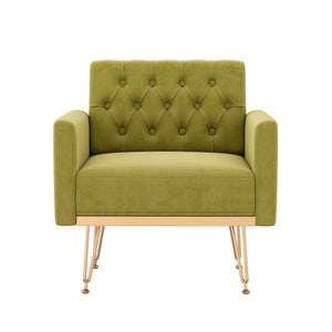 English Elm Teddy Fabric Tufted Accent Chair with Gold Metal Legs for Bedroom or Living Room Green W2113P391922