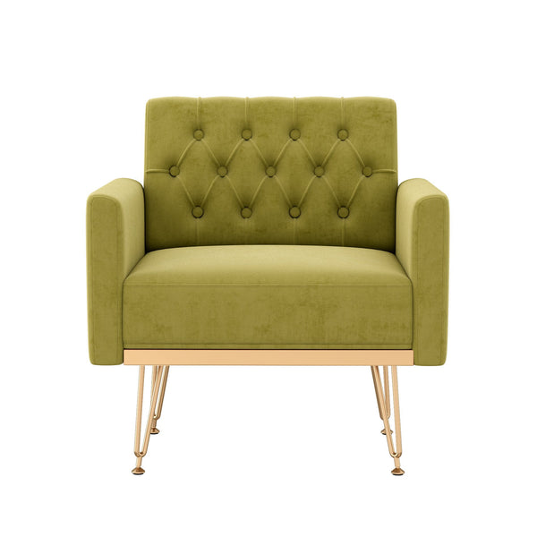English Elm Teddy Fabric Tufted Accent Chair with Gold Metal Legs for Bedroom or Living Room Green W2113P391922