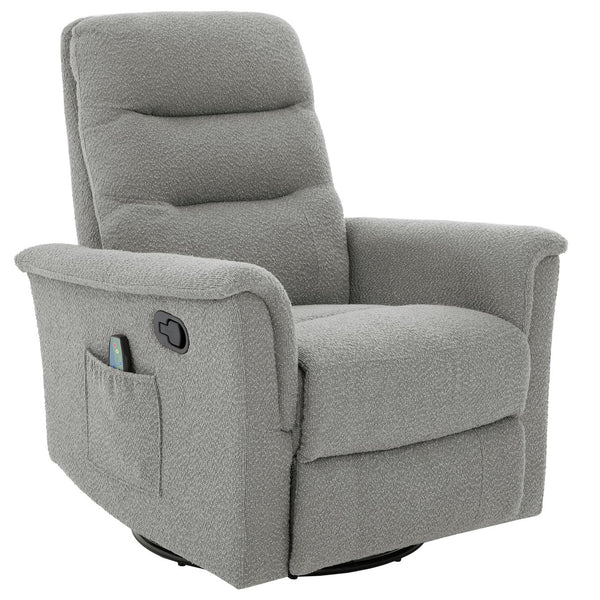 English Elm Manual Recliner Swivel Rocker Boucle Chair with 8-point Massage for Nursery or Living Room Grey N763P363763E