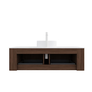 English Elm Dina 48" Wall-Mounted Bathroom Vanity With Curved Edges, White Round Sink & Dark Walnut Storage Cabinet W2615S00126