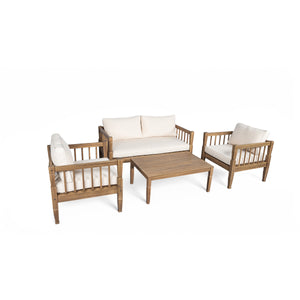 English Elm 4-piece Outdoor Acacia Wood Conversation Set with Deep Seating Cushions for Patio SD100002AAE