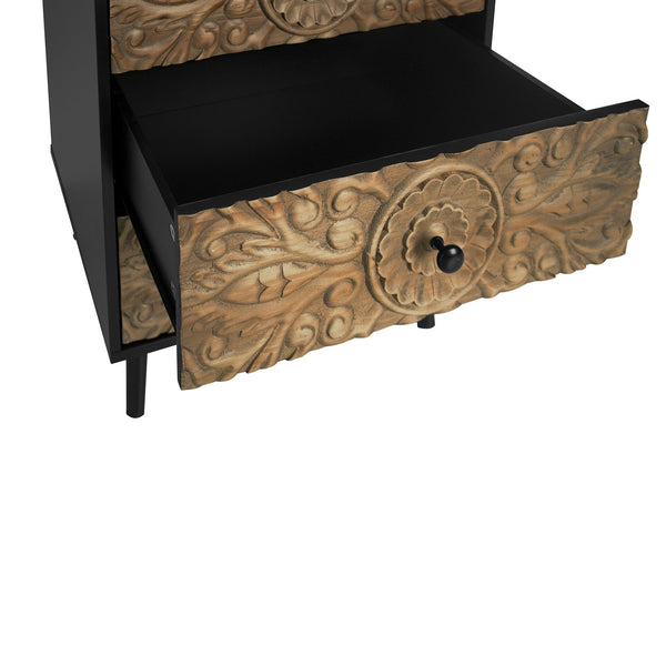 English Elm 3 Drawer Solid Wood Cabinet Hand Carved Relief Fronts Pine Feet Bedroom Storage W688138033