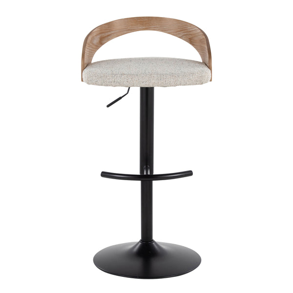 English Elm Adjustable Swivel Barstools Set of 3 Chrome Base Natural Wood Green Fabric Seat B202S02017