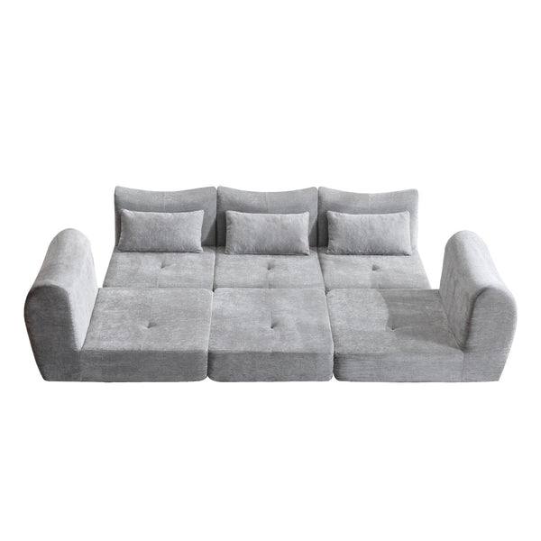 English Elm Modular Cloud Sectional Sofa Bed with Flannelette Upholstery for Flexible Living Grey W1829S00076