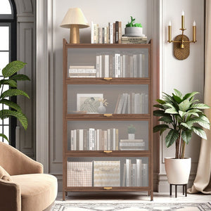 English Elm 57'' Tall Metal 4 Flip Doors Cabinet Walnut - Durable Steel, Space-Saving 4-Tier Storage for Home & Office W3387P363520