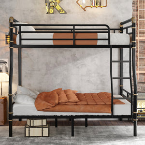 English Elm Full Xl Over Queen Metal Bunk Bed: Industrial-Style Detachable Bunkbeds With Safety Features & Durability W2580S00018