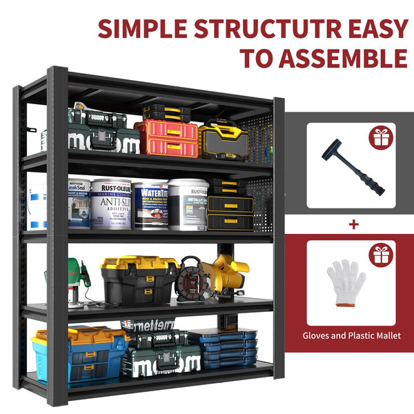 English Elm 72"h Five Tier Steel Garage Shelving Rack with Pegboard Adjustable Heavy Duty T2398P463332