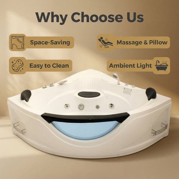 English Elm 59" Corner Whirlpool Tub for Two with Hydro Jets Chromatherapy Led Spa Bathing W3605P419568