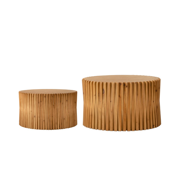 English Elm Vintage Round Nesting Coffee Tables Set of 2 — Textured Cylindrical Wood Accent Tables, Sturdy 110lb Capacity, No-Assembly Natural W757P264677