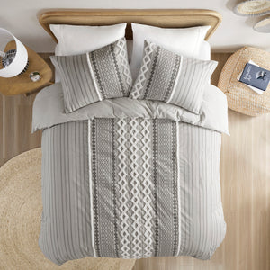 English Elm Full/Queen Imani Cotton Duvet Cover Set with Chenille Tufting, Geometric Print, OEKO-TEX Certified B03596475