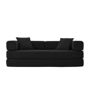 English Elm Modern Modular Sofa Bed Fold-Out Convertible Floor Couch with Removable Backrest, Corduroy Comfort Black W1117P312492