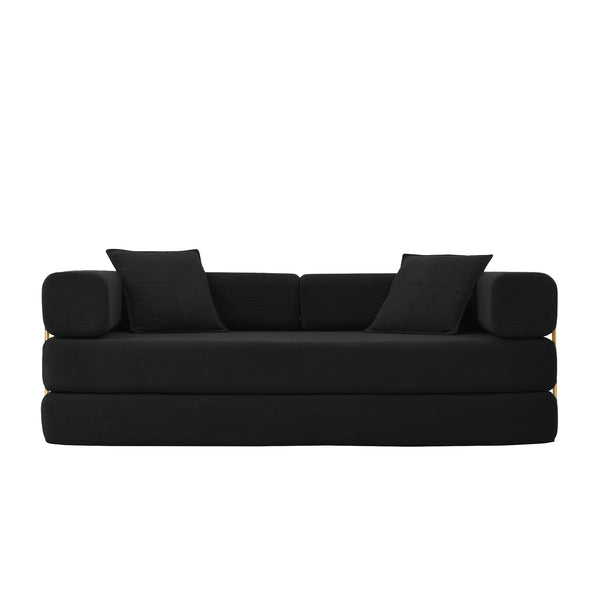 English Elm Modern Modular Sofa Bed Fold-Out Convertible Floor Couch with Removable Backrest, Corduroy Comfort Black W1117P312492