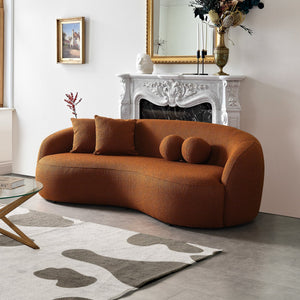 English Elm Drake Boucle Upholstered Curvilinear Sofa with Walnut Legs for Modern Living Rooms B183P231871