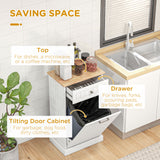 English Elm Homcom Kitchen Tilt Out Trash Bin Cabinet Free Standing Recycling Cabinet Trash Can Holder With Drawer, White