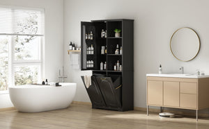 English Elm [video] Freestanding 68 Inch Tall Storage Cabinet with Tilt Out Hampers and Soft Close Door Black N759S427900B