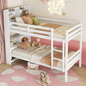 English Elm Twin Over Twin Bunk Bed With Integrated Shelves, Safety Guardrails & Convertible Design, White Finish W504S00214-GIGA