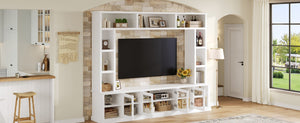 English Elm Entertainment Wall Unit with Glass Doors Open Shelving Mdf Living Room Storage White N710S688100K