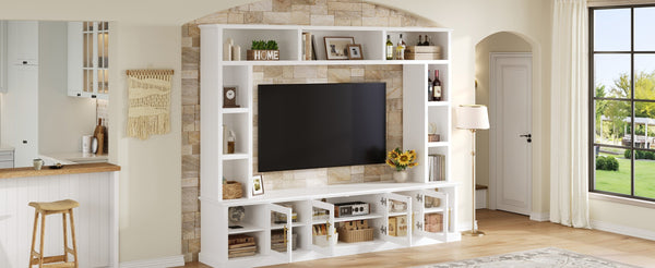 English Elm Entertainment Wall Unit with Glass Doors Open Shelving Mdf Living Room Storage White N710S688100K