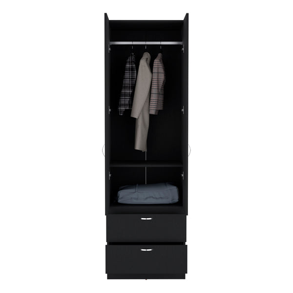 English Elm Armoire Marlton Black Bedroom Cabinet with Hanging Rod, Shelf & 2 Drawers — Durable Engineered Wood B092P191174